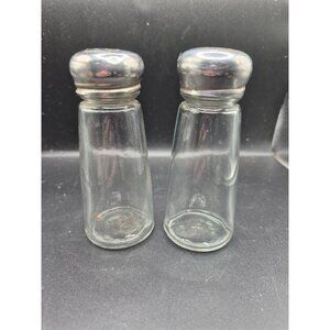 Vintage Clear Glass Salt & Pepper Shakers Stainless Steel Lids Made In USA Rusti